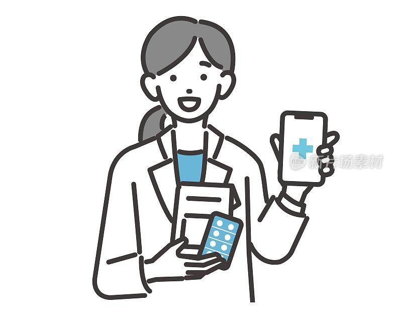 福利和医务工作者拿着平板电脑和个人电脑的矢量插图材料，DX推广/医生/护士
